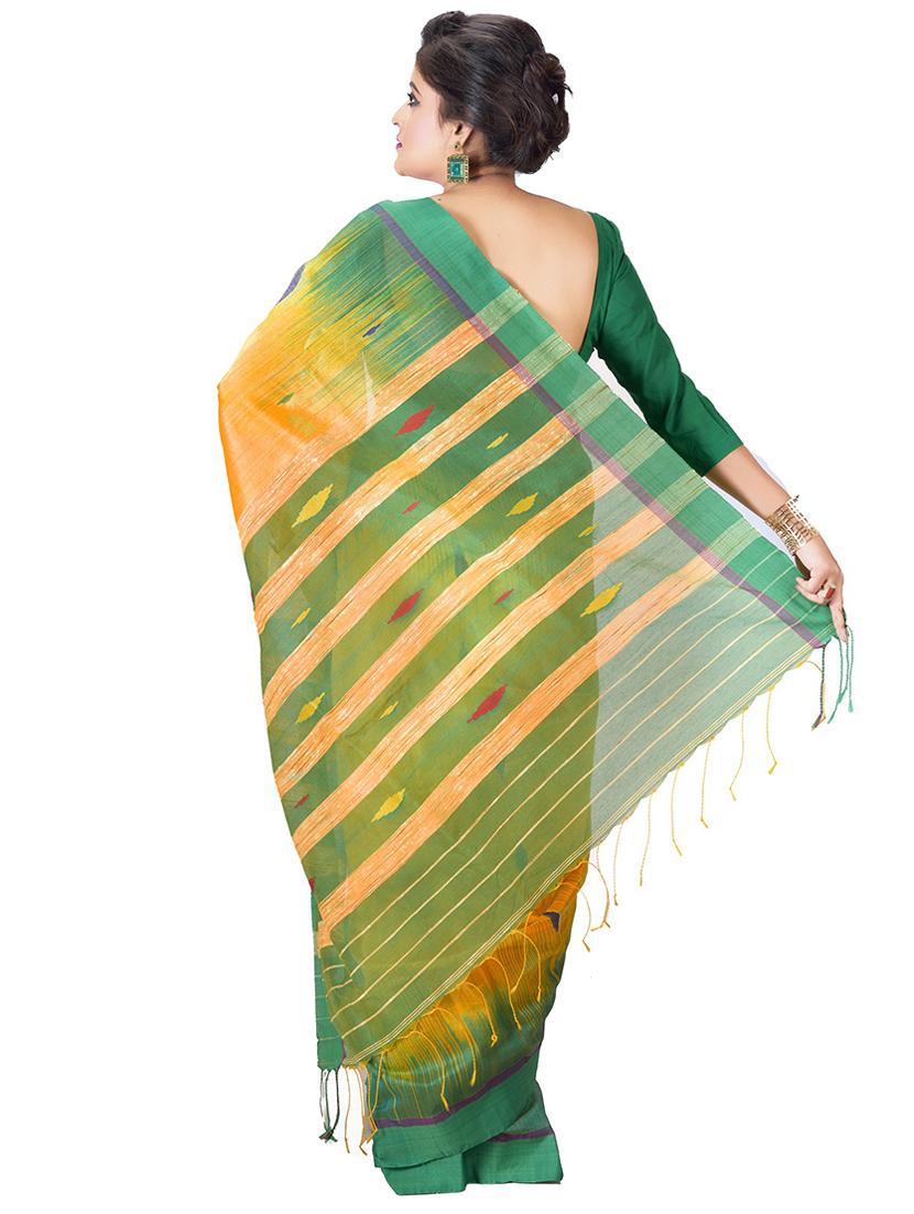 yellow self design handloom saree with blouse - 20614089 - Standard Image - 1