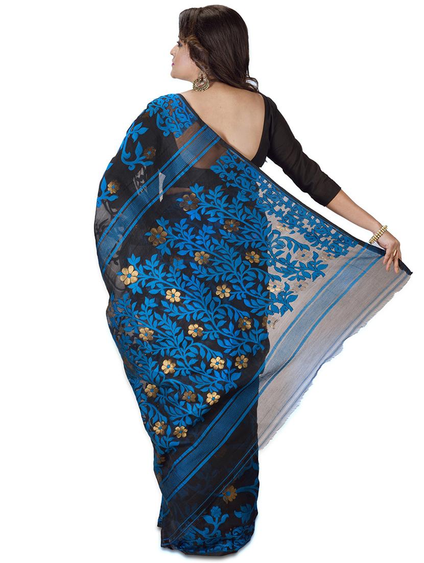 women black self design jamdani saree with blouse - 20614094 -  Standard Image - 1