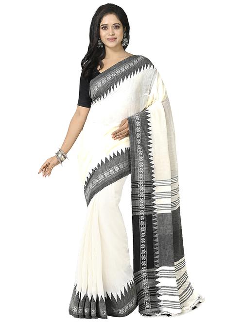 white self design handloom saree with blouse - 20614100 - Standard Image - 0