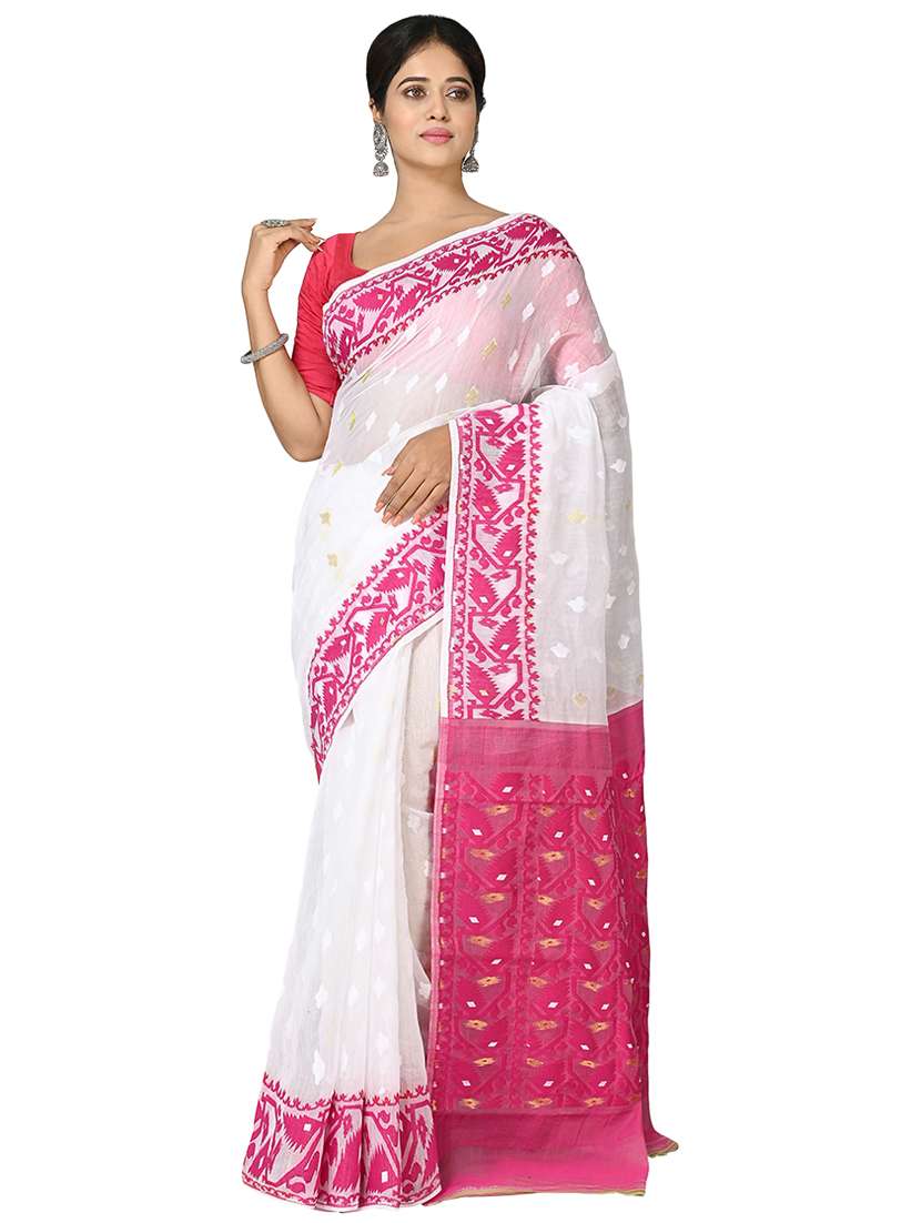 white self design jamdani saree with blouse