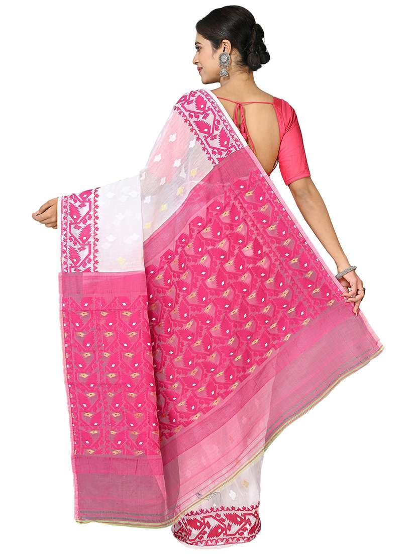 white self design jamdani saree with blouse - 20614107 -  Standard Image - 1