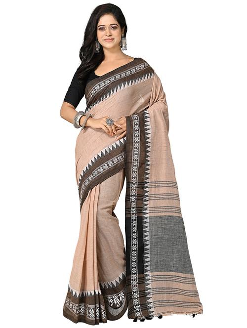 beige self design handloom saree with blouse - 20614110 - Standard Image - 0