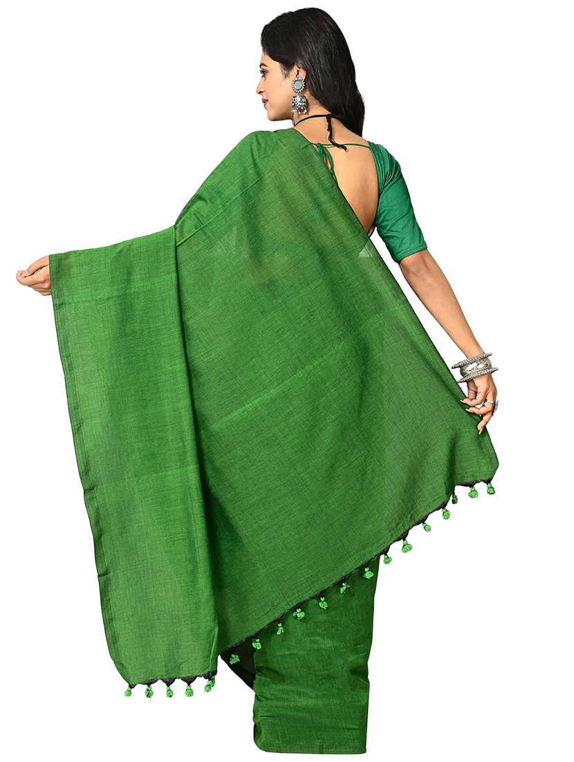 green cotton blend ready to wear saree with blouse - 20614116 -  Standard Image - 1
