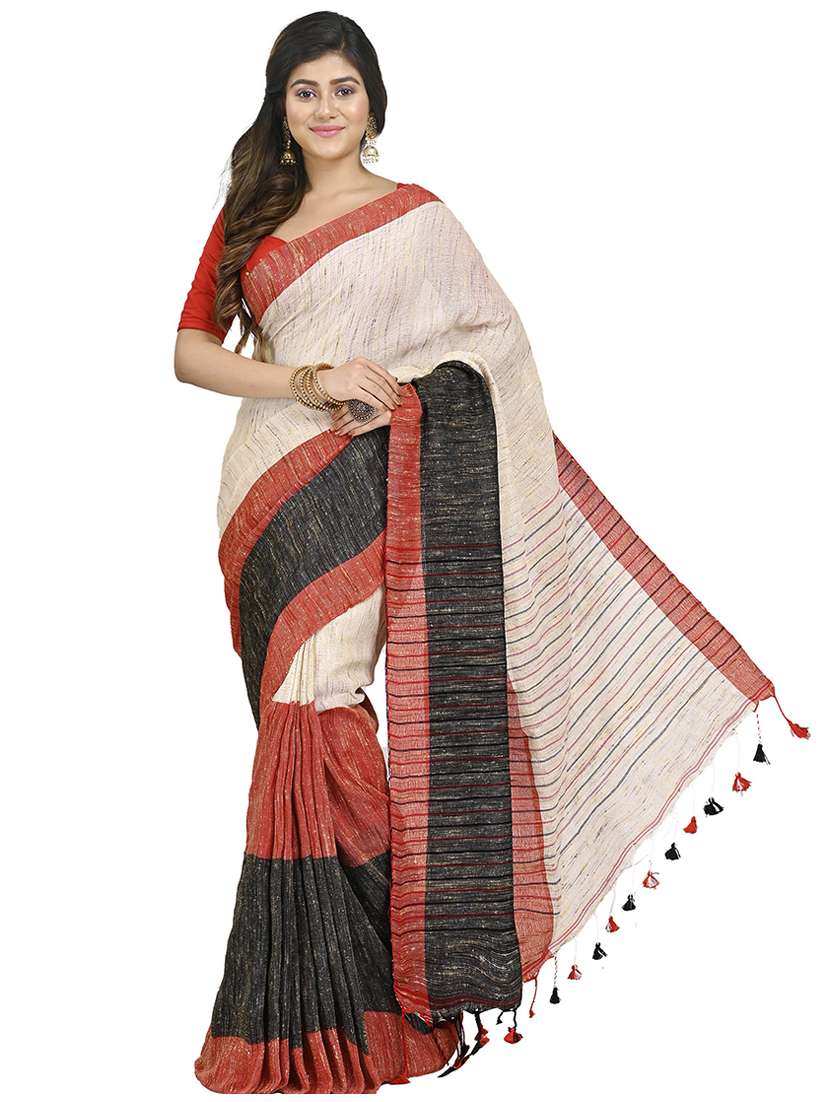 multi colored self design handloom saree with blouse