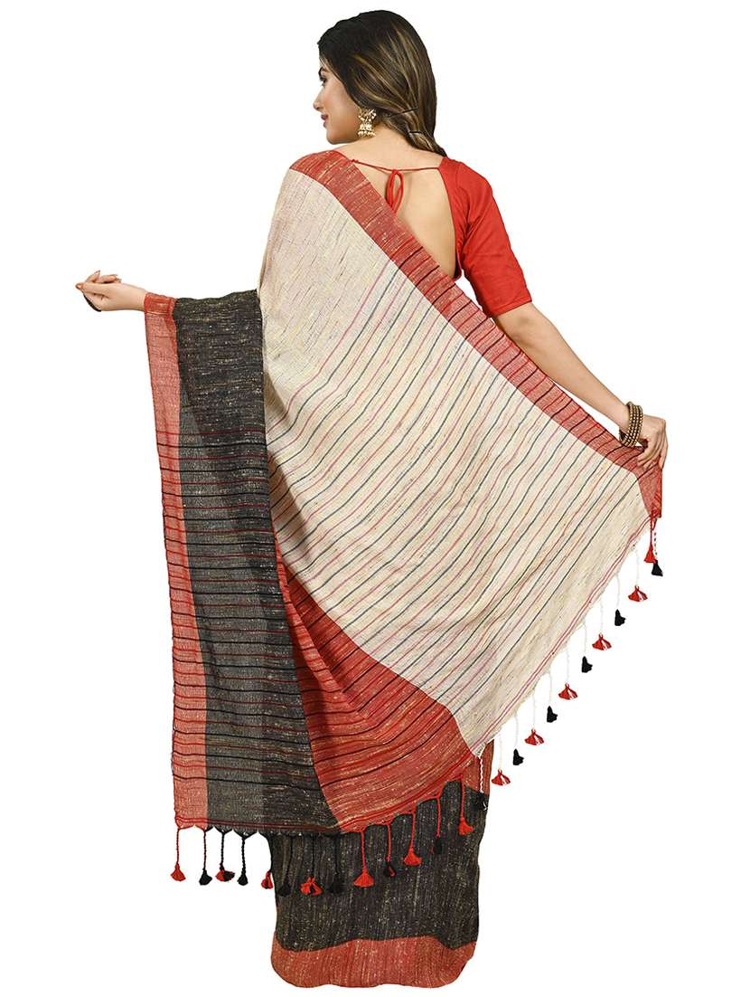 multi colored self design handloom saree with blouse - 20614121 -  Standard Image - 1