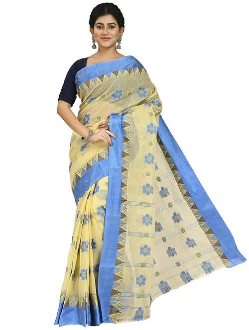 women beige self design tant saree with blouse - 20614124 - Standard Image - 0