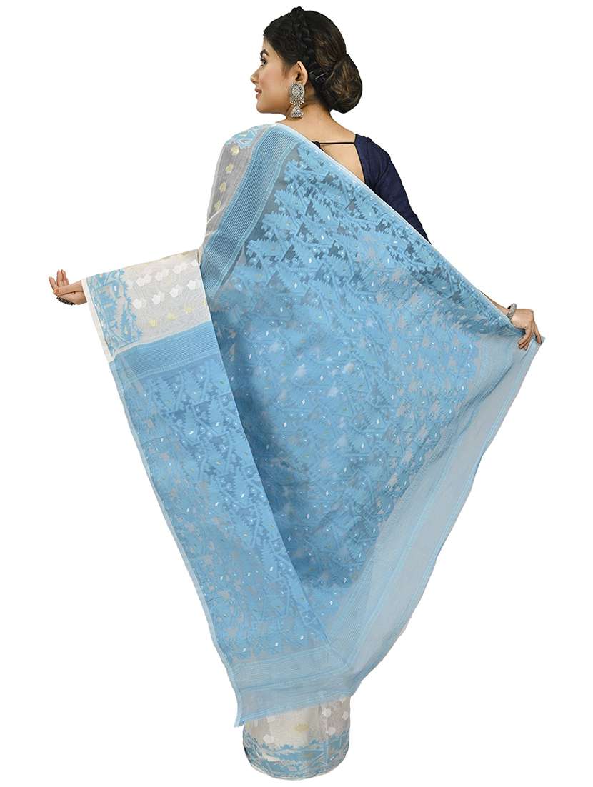 multi colored cotton blend jamdani saree with blouse - 20614126 -  Standard Image - 1