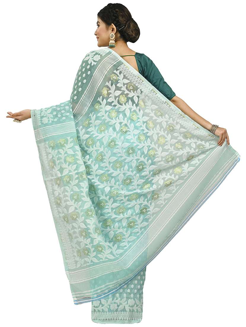 women light blue self design jamdani saree with blouse - 20614131 -  Standard Image - 1