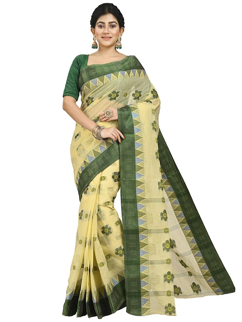 women yellow self design handloom saree with blouse - 20614133 -  Zoom Image - 0