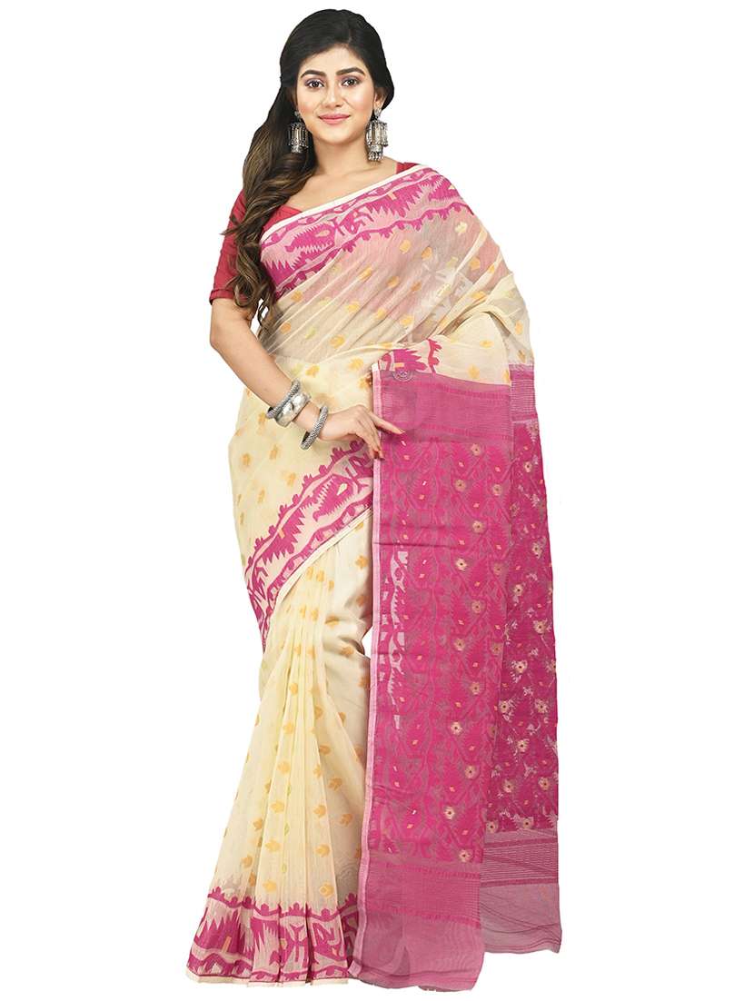 multi colored cotton blend jamdani saree with blouse