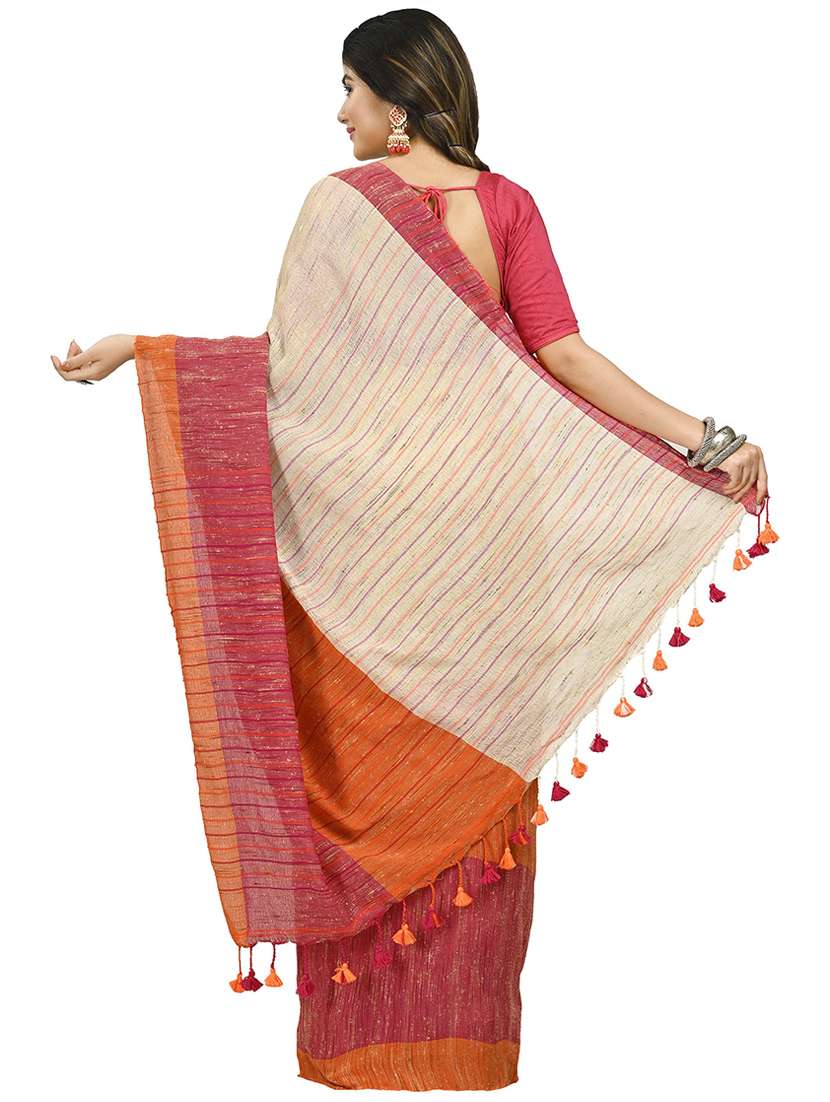 multi colored cotton blend handloom saree with blouse - 20614137 -  Standard Image - 1