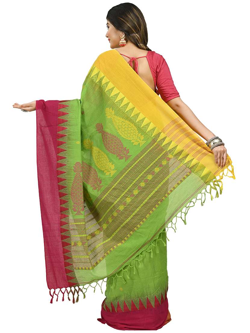 women green self design handloom saree with blouse - 20614139 -  Standard Image - 1