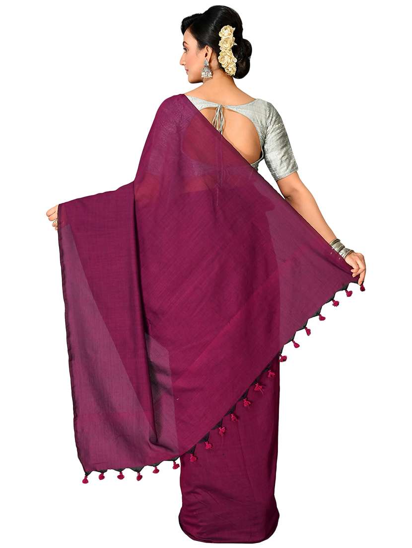 purple solid plain saree with blouse - 20614140 - Standard Image - 1