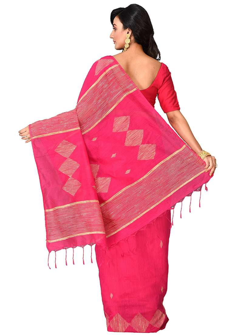 pink cotton blend handloom saree with blouse - 20614141 -  Standard Image - 1