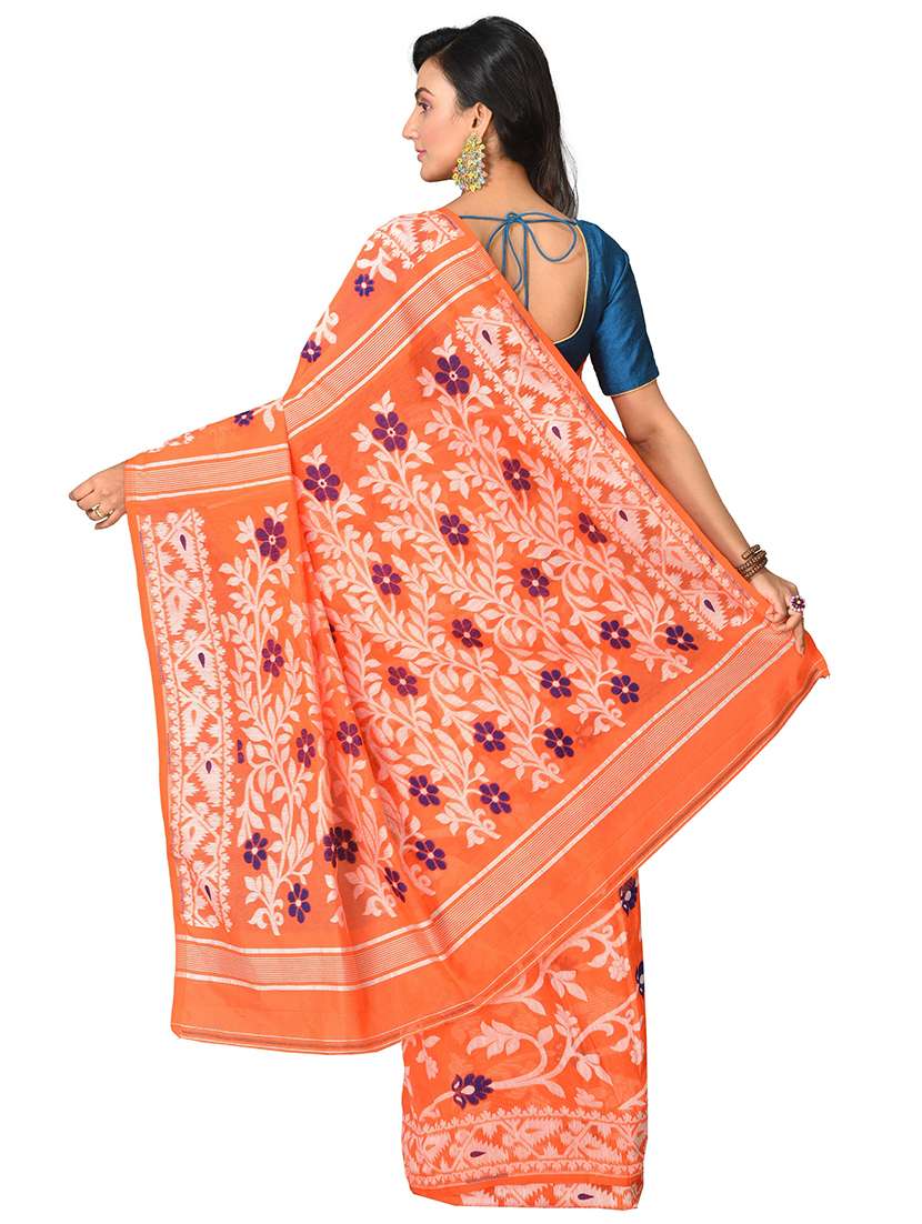 multi colored cotton blend jamdani saree with blouse - 20614149 -  Standard Image - 1