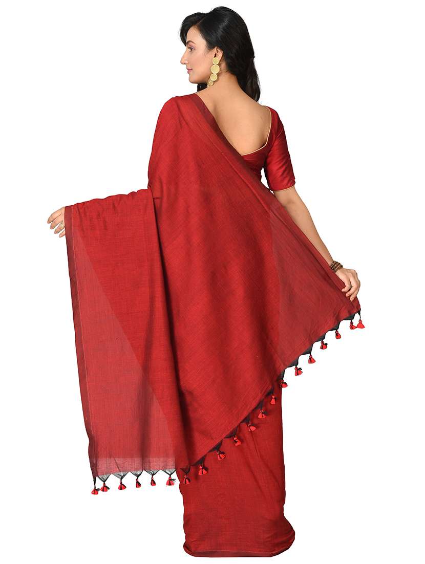 maroon solid plain saree with blouse - 20614152 -  Standard Image - 1