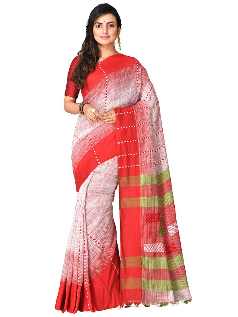 women multi color embroidered handloom saree with blouse