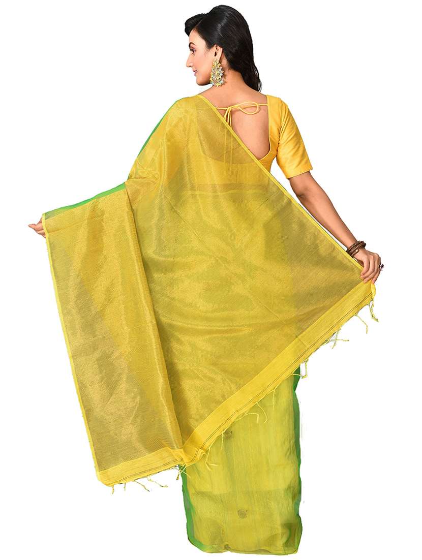 women yellow & green self design handloom saree with blouse - 20614159 -  Standard Image - 1