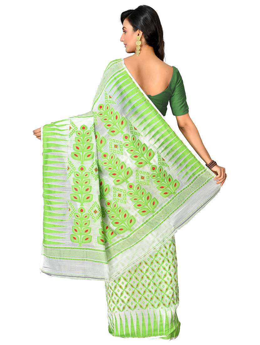 green self design jamdani saree with blouse - 20614161 -  Standard Image - 1