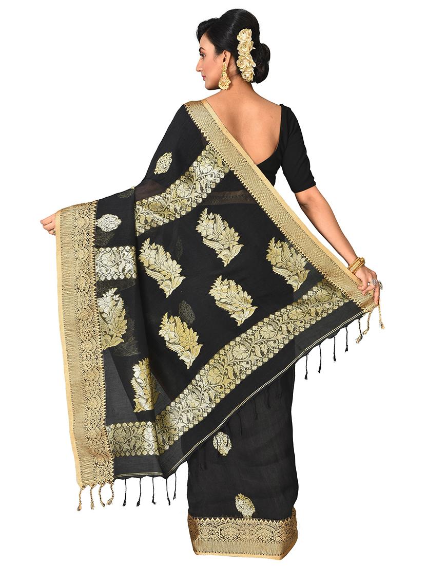 women's self design black colored saree with blouse - 20614162 -  Standard Image - 1