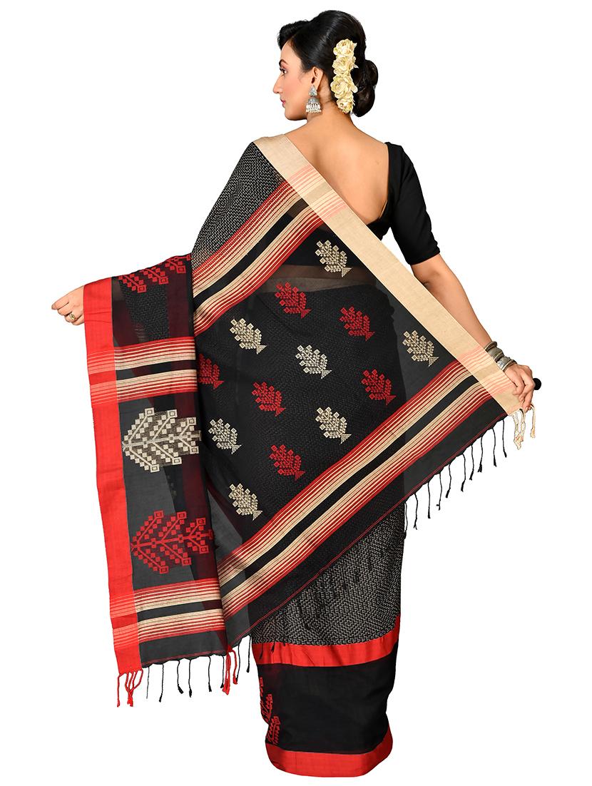 women's printed black colored saree with blouse - 20614164 -  Standard Image - 1