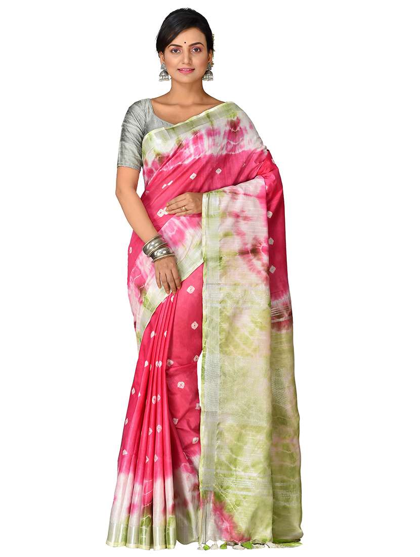 multi colored tie & dye handloom saree with blouse