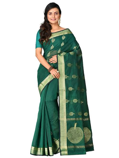women's self design bottle green colored saree with blouse - 20614168 - Standard Image - 0
