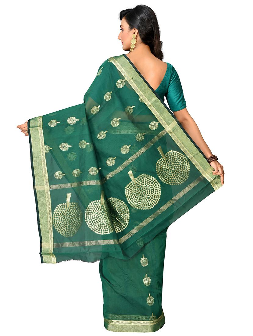 women's self design bottle green colored saree with blouse - 20614168 - Standard Image - 1