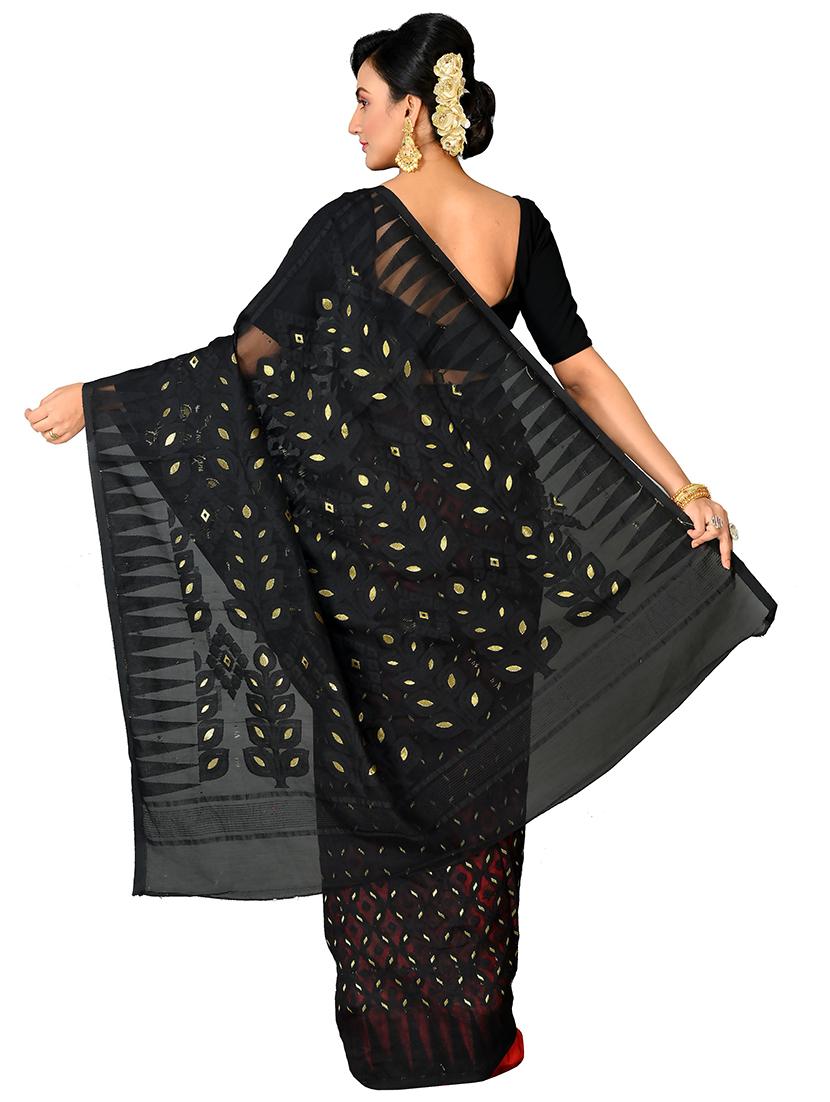 women red & black self design jamdani saree with blouse - 20614170 -  Standard Image - 1