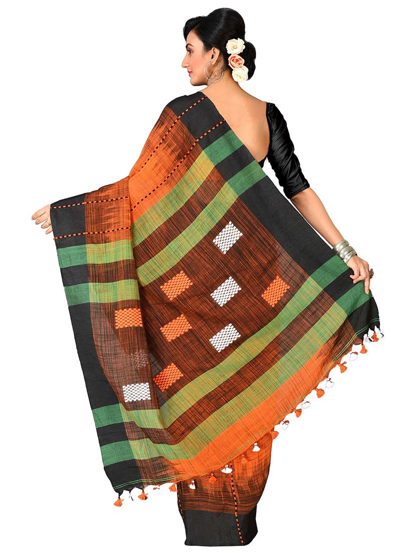 orange self design handloom saree with blouse - 20614172 -  Standard Image - 1