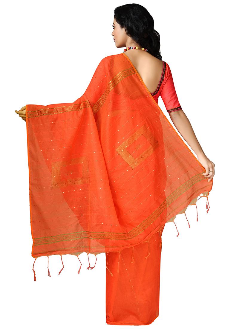 orange self design handloom saree with blouse - 20614178 - Standard Image - 1