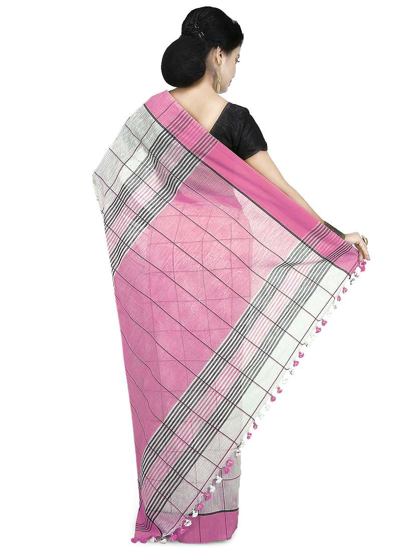 multi colored cotton blend handloom saree with blouse - 20614181 -  Standard Image - 1