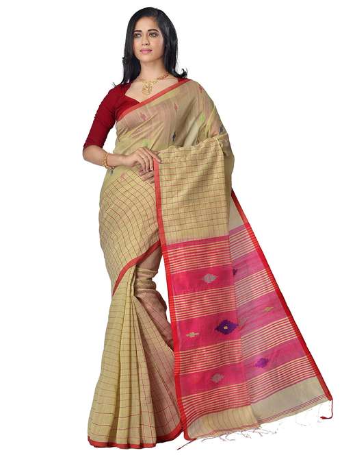women beige self design handloom saree with blouse - 20614206 -  Standard Image - 0