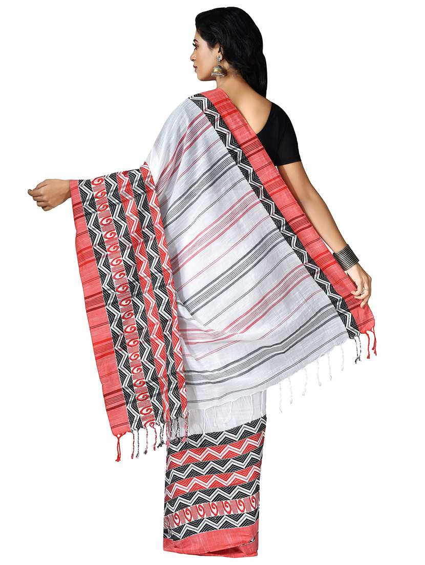 white self design handloom saree with blouse - 20614210 -  Standard Image - 1