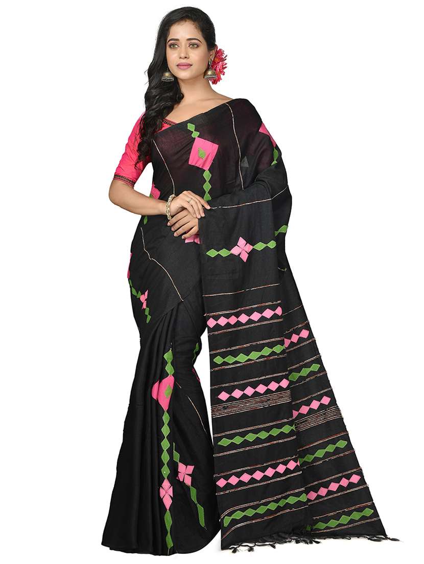 women black applique work handloom saree with blouse