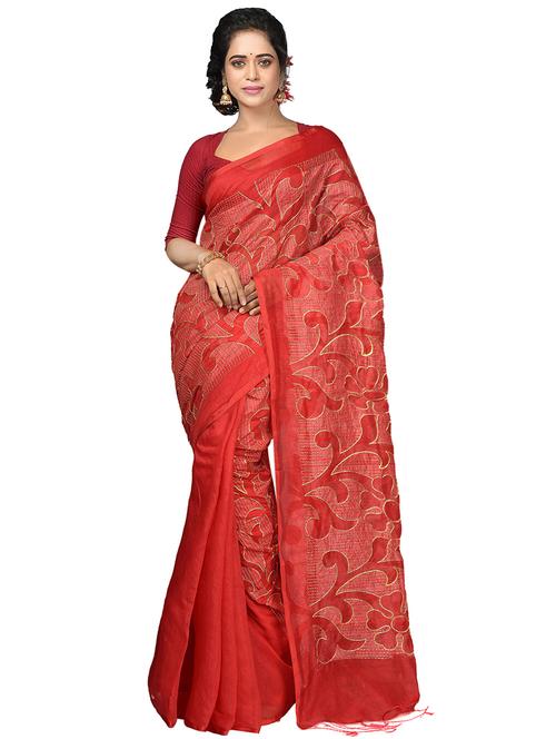 women red embroidered saree with blouse - 20614233 - Standard Image - 0