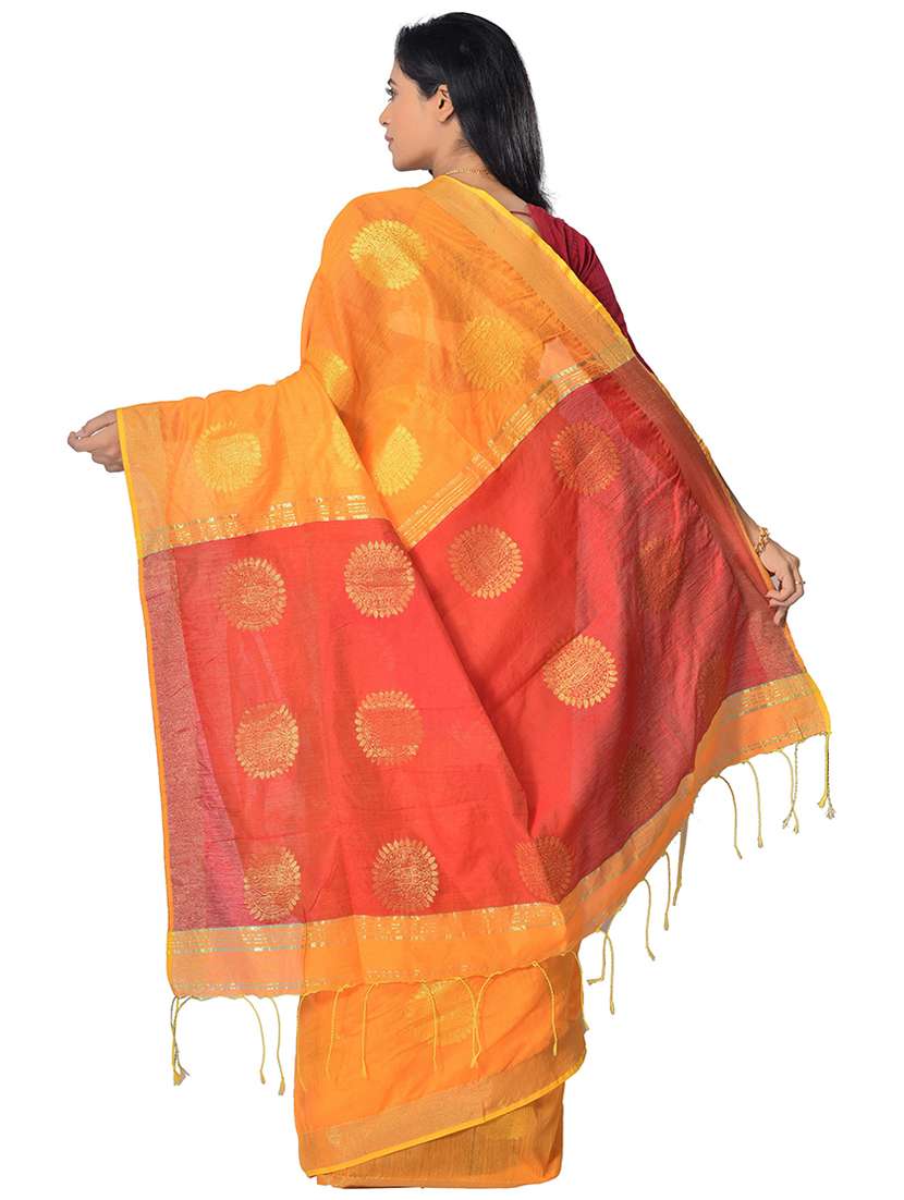 women orange self design handloom saree with blouse - 20614234 -  Standard Image - 1