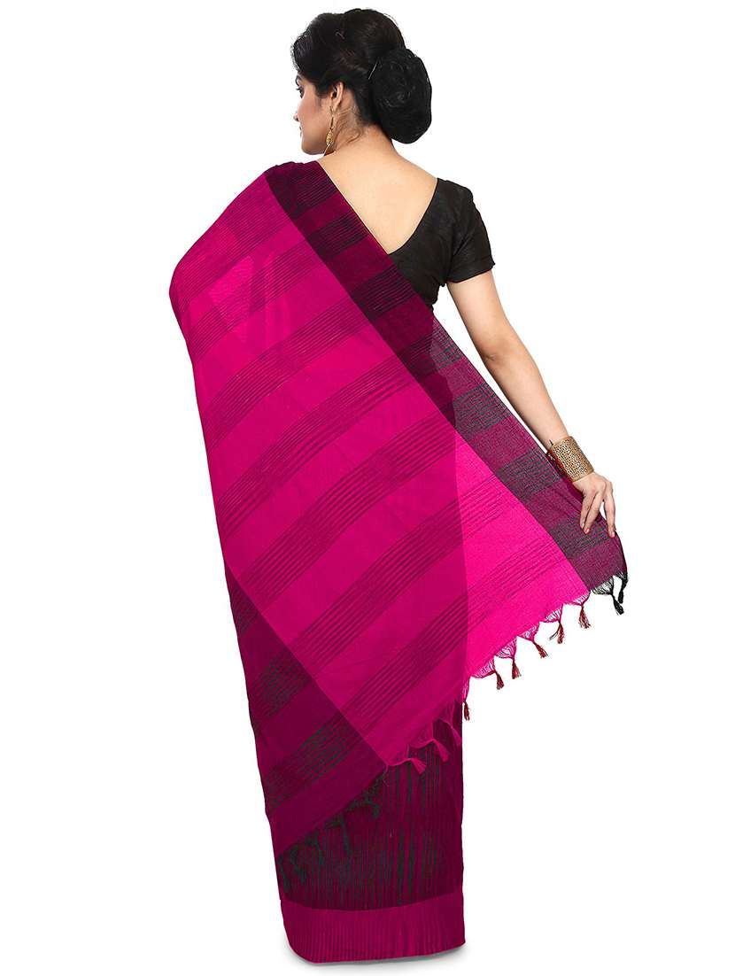 women pink stripes handloom saree with blouse - 20614240 -  Standard Image - 1