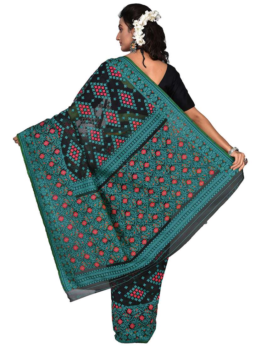 women black self design jamdani saree with blouse - 20614245 -  Standard Image - 1