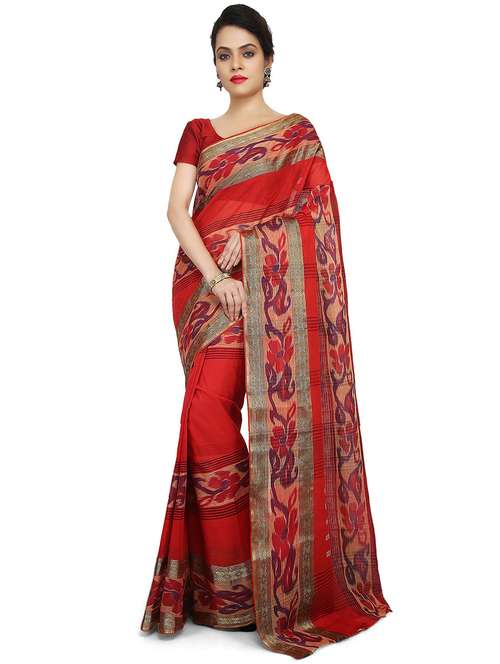 red self design handloom saree with blouse - 20614248 - Standard Image - 0