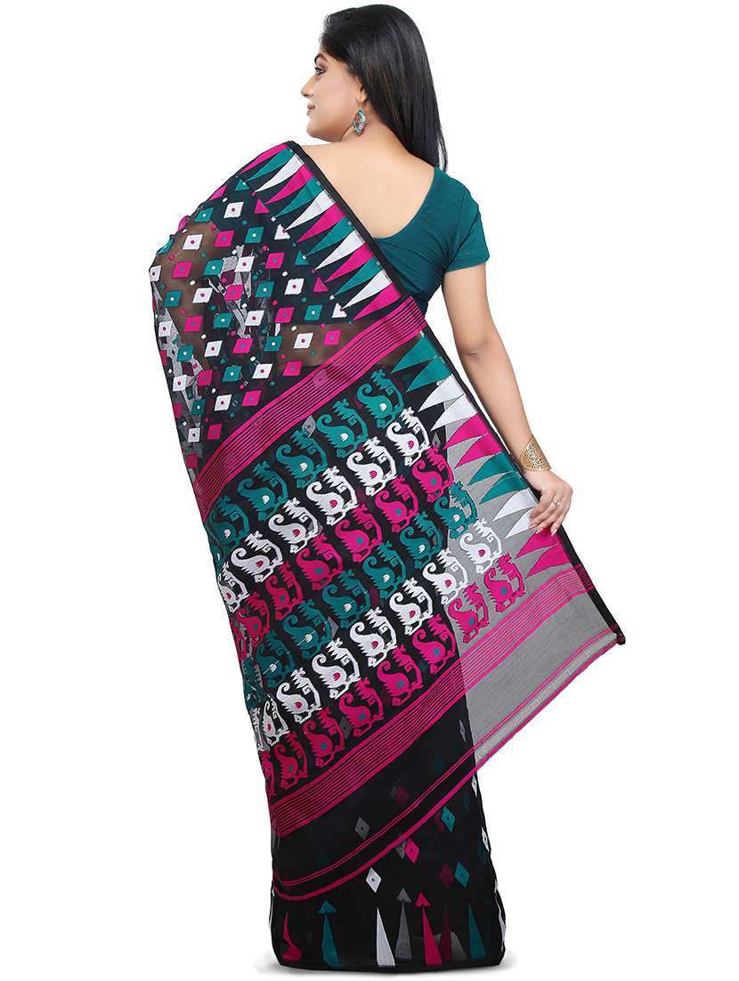 women black self design jamdani saree with blouse - 20614253 -  Standard Image - 1