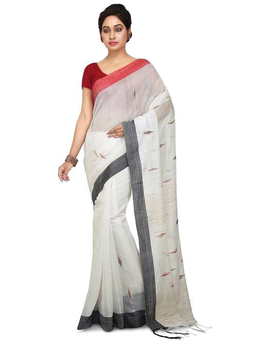 women white self design handloom saree with blouse - 20614257 - Standard Image - 0