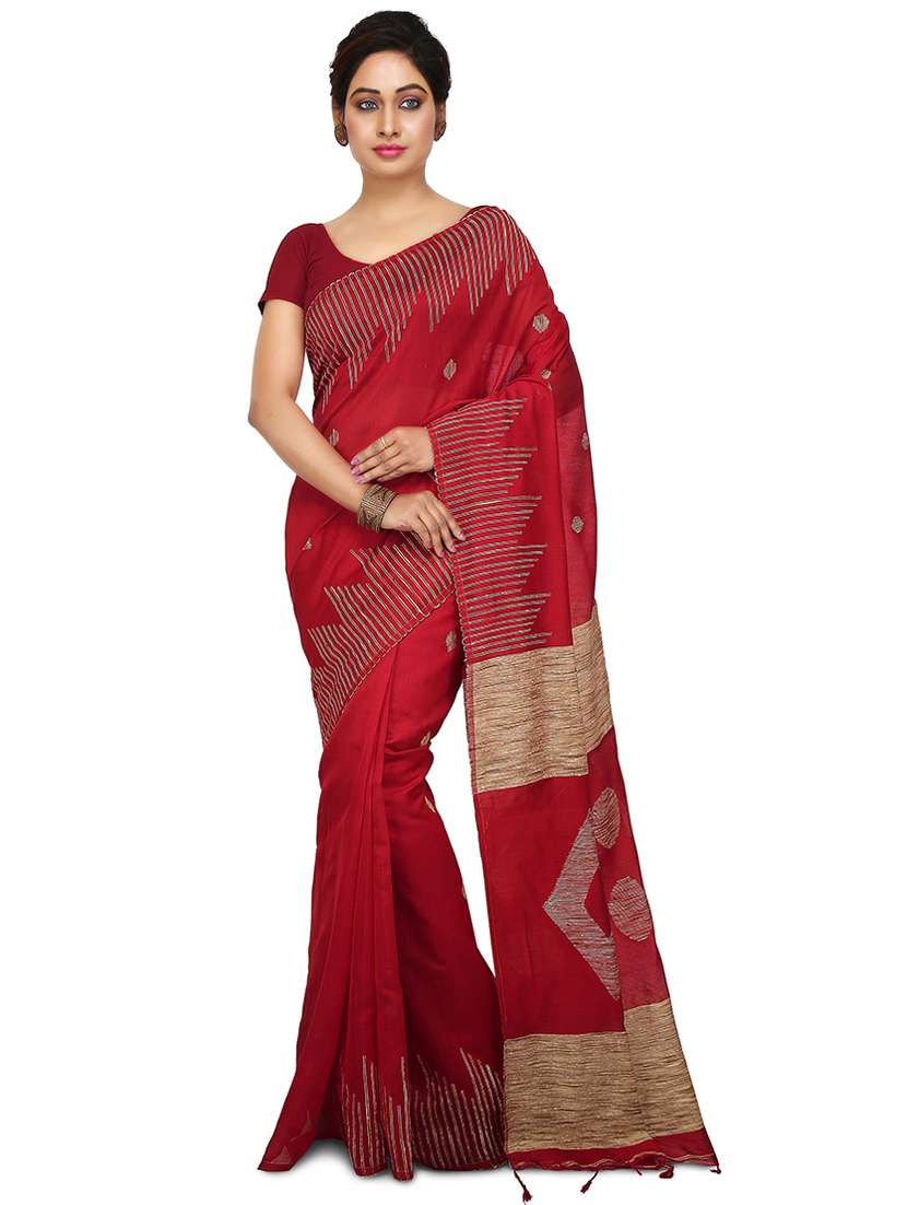 women red printed saree with blouse