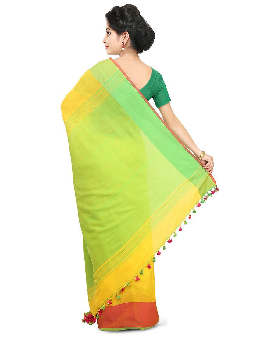 women yellow solid bordered saree with blouse - 20614260 -  Standard Image - 1