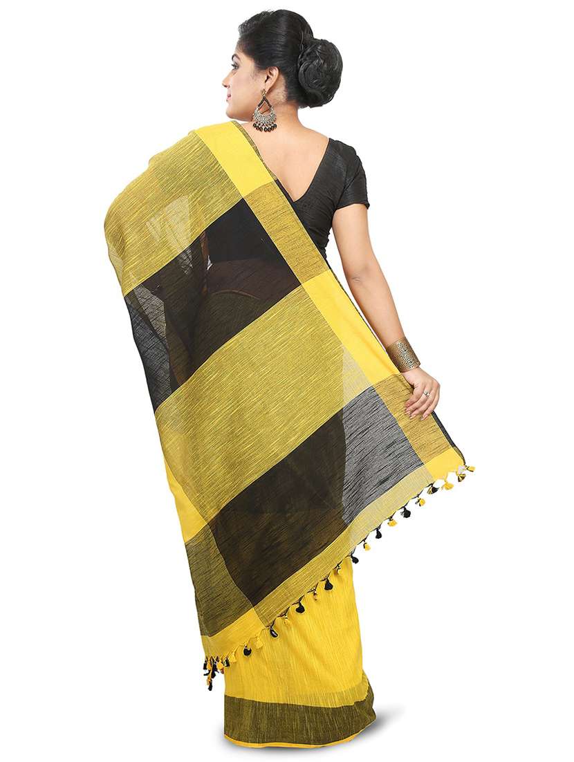 women's checks yellow colored saree with blouse - 20614264 -  Standard Image - 1