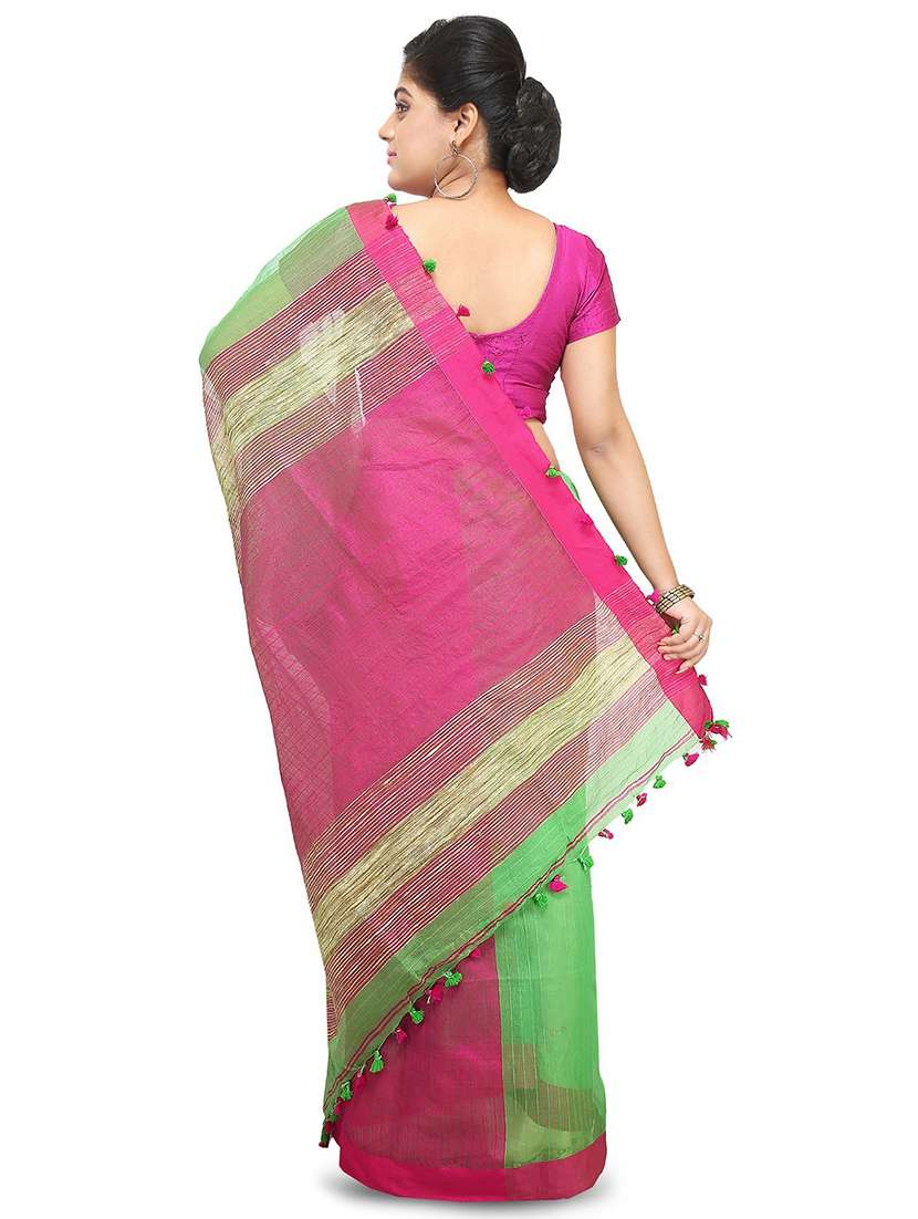 women green & pink half and half saree with blouse - 20614265 - Standard Image - 1