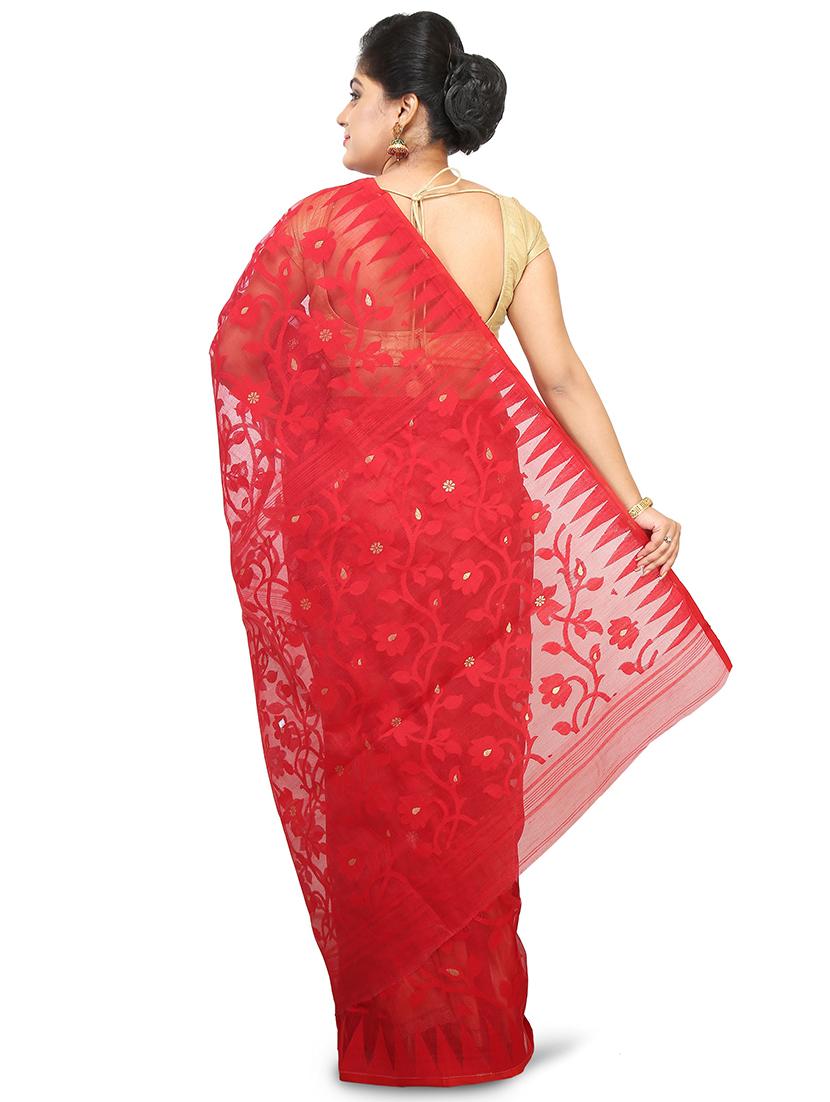 women red self design jamdani saree with blouse - 20614268 - Standard Image - 1