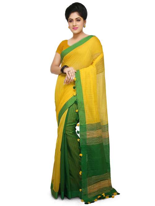 women yellow & green solid half and half saree with blouse - 20614271 - Standard Image - 0
