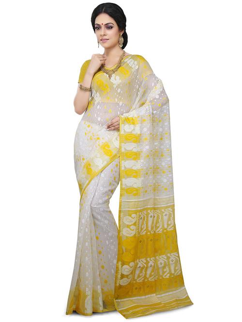 women white self design jamdani saree with blouse - 20614272 -  Standard Image - 0