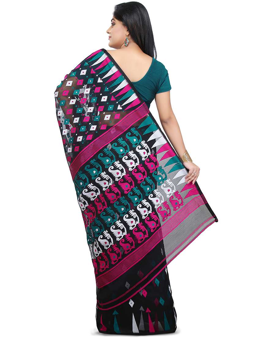 women black self design jamdani saree with blouse - 20614273 -  Standard Image - 1